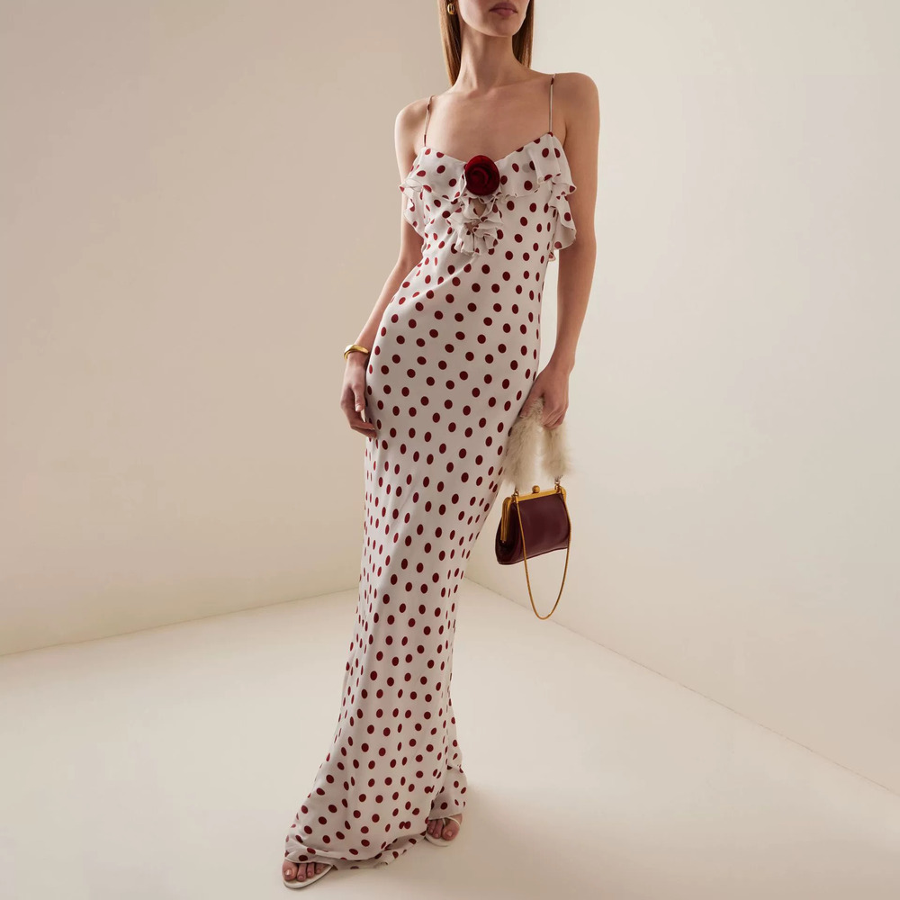 ZARA Polka Dot Printed Camisole Ruffle High Waist Long Dress